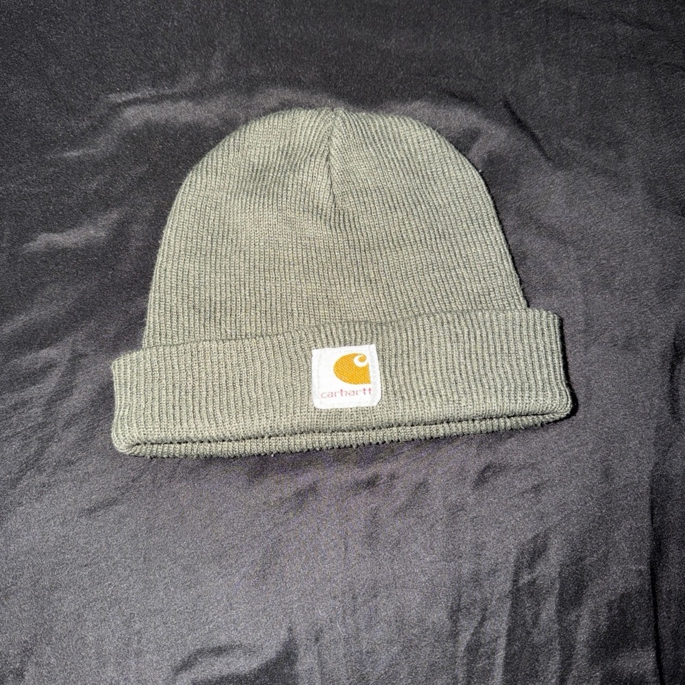 Carhartt Toddler Beanie Olive Green Acrylic Watch Hat Rib Knit Logo Patch OSFM